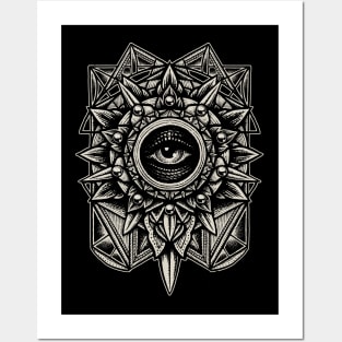 Sacred Geometry Seraphim Star Mandala Black Posters and Art